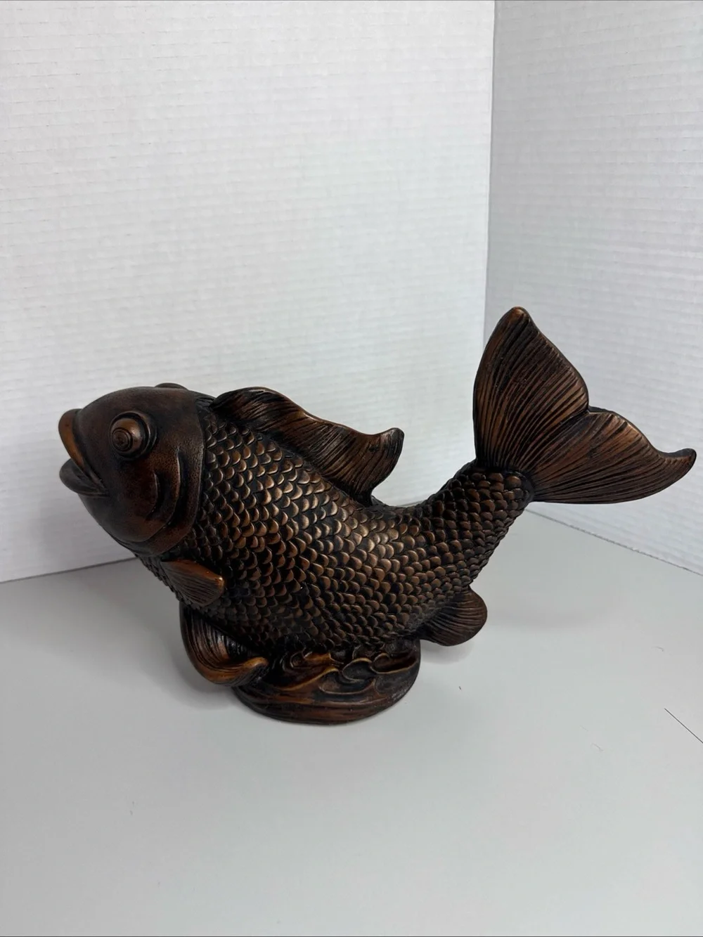 Decorative Bronze-Look Koi Fish Statue for Aquatic Décor - Brown